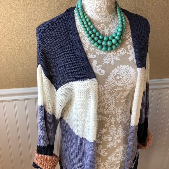 Color Block Long Cardigan Sweater FREE NECKLACE - Picture 5 of 7